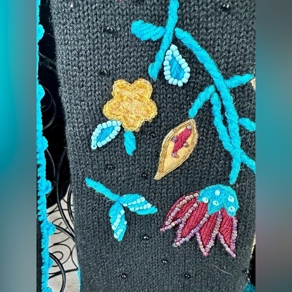 Vintage Berek beaded and embroidered floral button up cardigan size L - Picture 5 of 11